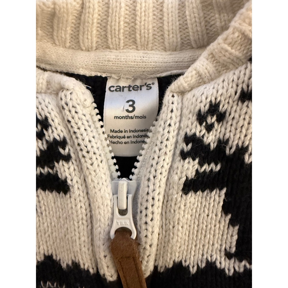Carter's Baby Moose Sweater Size 3 Months Cream/Black Full-Zip Winter - Picture 3 of 7